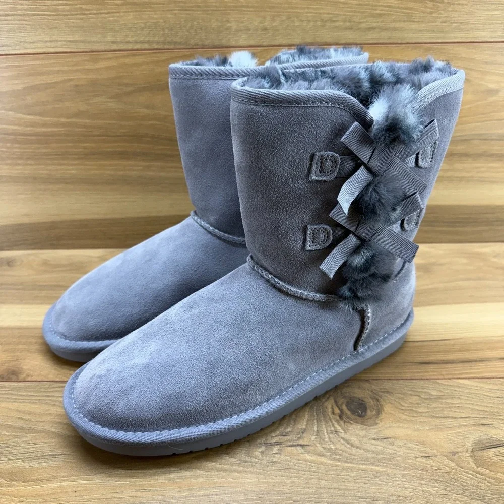 Koolaburra By UGG Victoria Mini Big Girls Youth Size 5 Gray Suede Leopard Lining